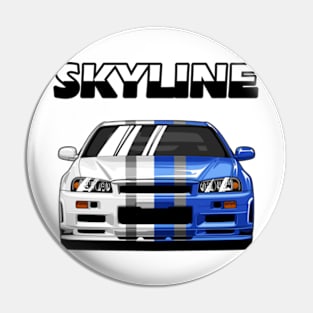 Nissan Skyline r34 GTR White Grey and Blue, JDM Car Pin