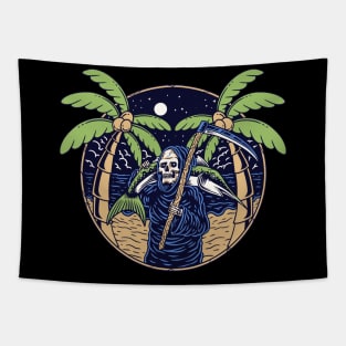 Grim Reaper Carrying Fish Tapestry