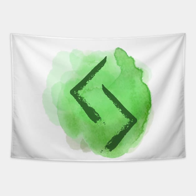 Rune Jera On Emerald Green Watercolor (Runes & Watercolors) Tapestry by El Onix