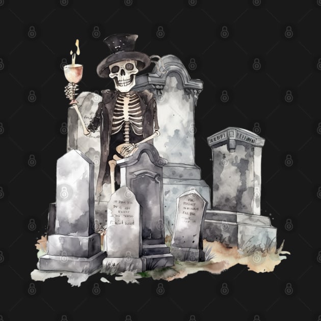 Skeleton at A Party in the Graveyard by mw1designsart