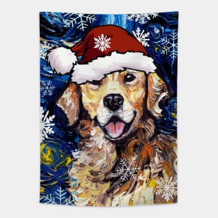 Golden Retriever Santa Tapestry