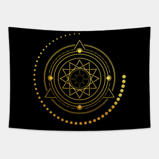 Cosmic Sun Moon Gold Texture Tapestry