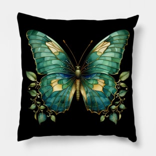 Blue butterfly in stained glass style Pillow