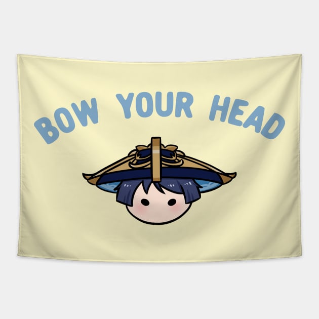 Genshin Impact Scaramouche wanderer bow your head chibi | Morcaworks Tapestry by Oricca