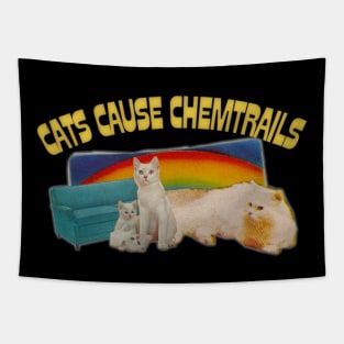 Cats Cause Chemtrails /// Retro Catl Lover Conspiracy Crossover Design Tapestry