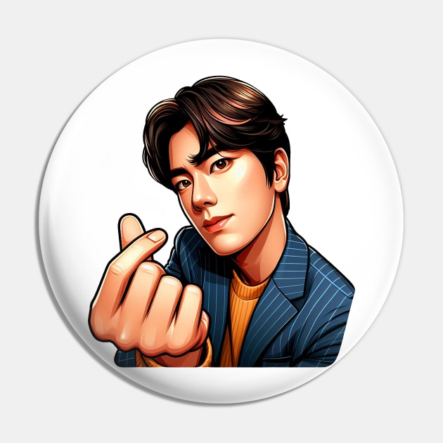 Cool Guy Korean Finger Hearts Kpop Pin by Plushism