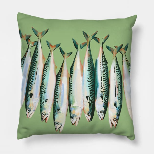 Mackerels painting Pillow by Mimie20