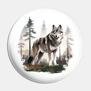 Watercolor Wolf Pin