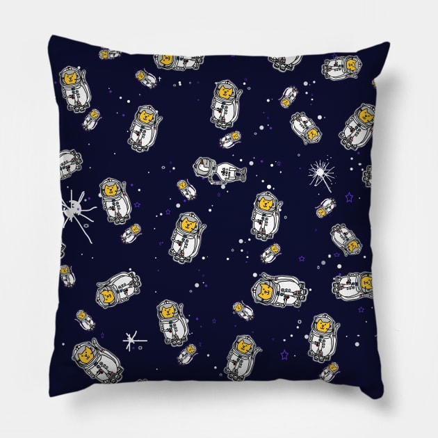 Cat Clones Quarantine Buddies in Space Pillow by ellenhenryart