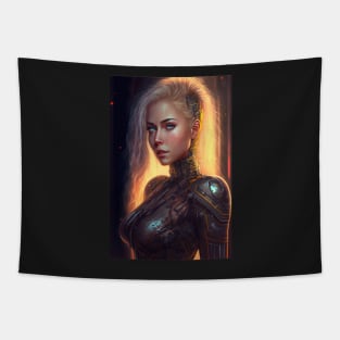 Blonde Beautiful Cyberpunk Woman Tapestry