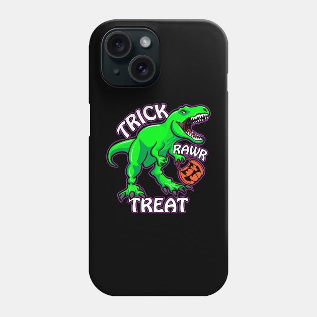 Trick Rawr Treat T Rex Dinosaur with Pumpkin Funny Halloween Cartoon Phone Case by hobrath