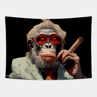 Cigar Smoking Orangutan: Sophisticated Orangutan Charm on a dark (Knocked Out) background Tapestry