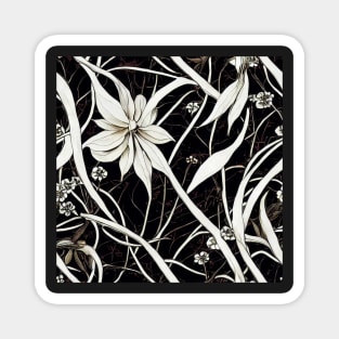 Black and White Vintage Floral Cottagecore Romantic Flower Peony Rose Leaf Design Magnet