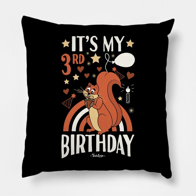 3rd birthday Squirrels Pillow by Tesszero