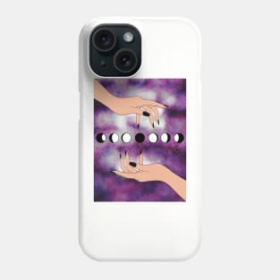 Moon Phases with Galaxy Background and Hands Phone Case