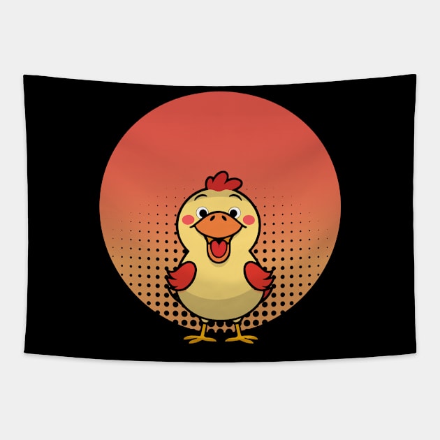 Enjoying chickens happy animated Tapestry by greatnessprint