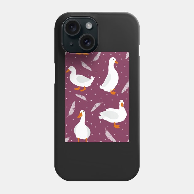 White Pekin Ducks with feathers and dots repeat pattern Phone Case by NattyDesigns