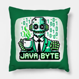 Pixel Robot Coffee Quest - 8-Bit Cyber Java Pillow