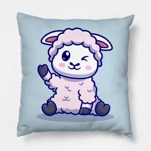 Cute Baby Sheep Waving Hand Cartoon Pillow