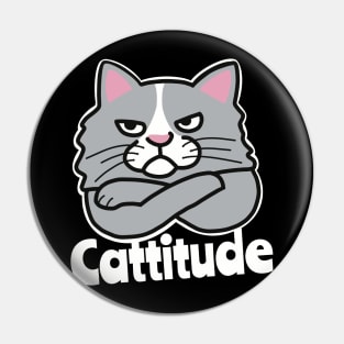 Cattitude Moody Cat With Attitude Pun Pin