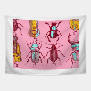 Eight Hurdy-Gurdy Beetles Pink Tapestry