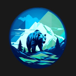 Geometric Bear In Ice Capped Mountains T-Shirt