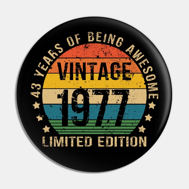 43 Year Old Gifts Vintage 1977 Limited Edition 43rd Birthday Pin by Sackun