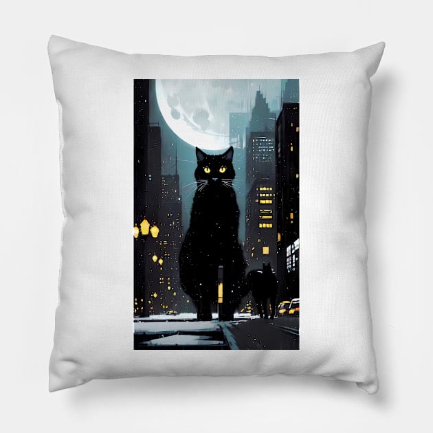 Black yule Cat at night 7 Pillow by PsychicLove