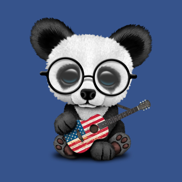 Disover Baby Panda Playing American Flag Guitar - Baby Panda - T-Shirt