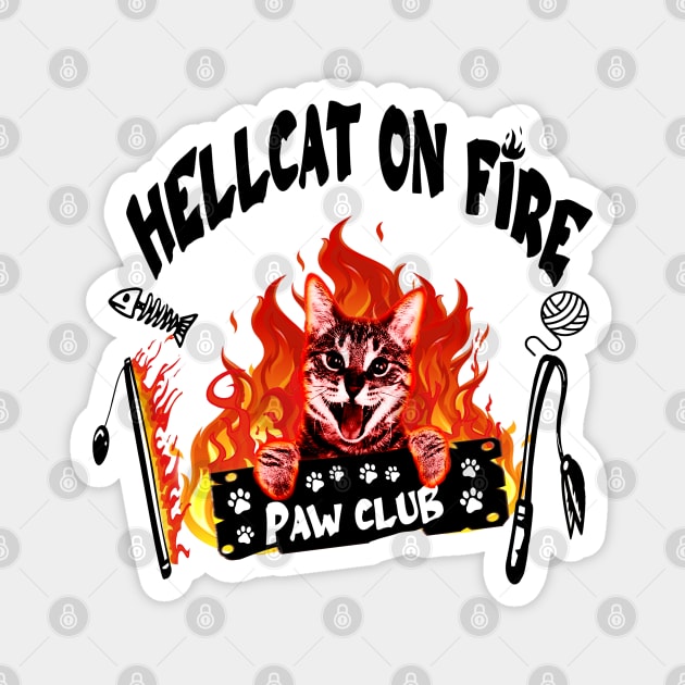 HELLCAT ON FIRE PAW CLUB Magnet by sticker happy