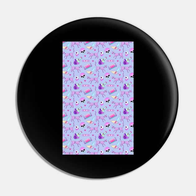 Pastel Goth Occult Pagan Pattern cat blue Pin by Wanderer Bat