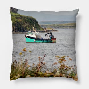 Moored fishing boat at Portnalong -  Isle of Skye, Scotland Pillow