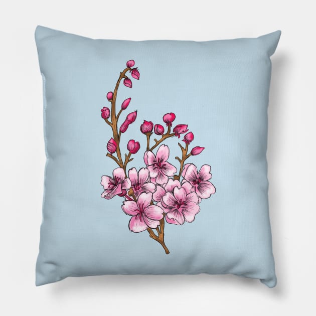 Sakura - Pink Cherry Blossom in Spring Pillow by TimorousEclectic