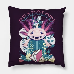 Axolotl Reading Books Readolotl Cute Axolotl Read-O-Lotl Pillow