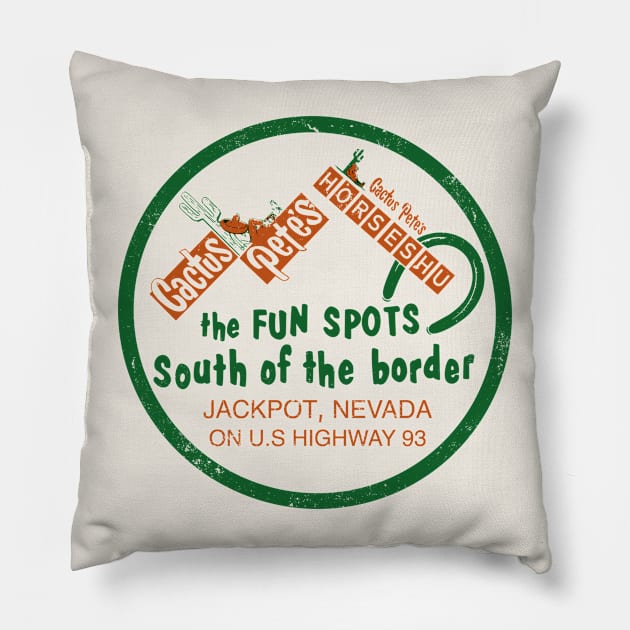 Retro Vintage Cactus Pete's Hotel and Casino Jackpot Pillow by StudioPM71