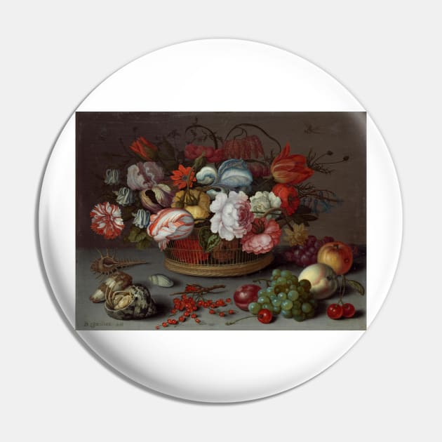 Basket of Flowers - Balthasar van der Ast Floral Painting Pin by maxberube