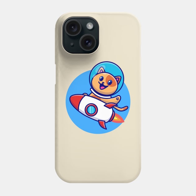 Cute Cat Astronaut Riding Rocket Cartoon Phone Case by Catalyst Labs