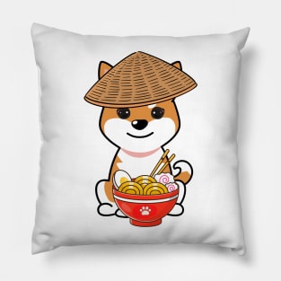 Funny Orange dog is eating noodles Pillow