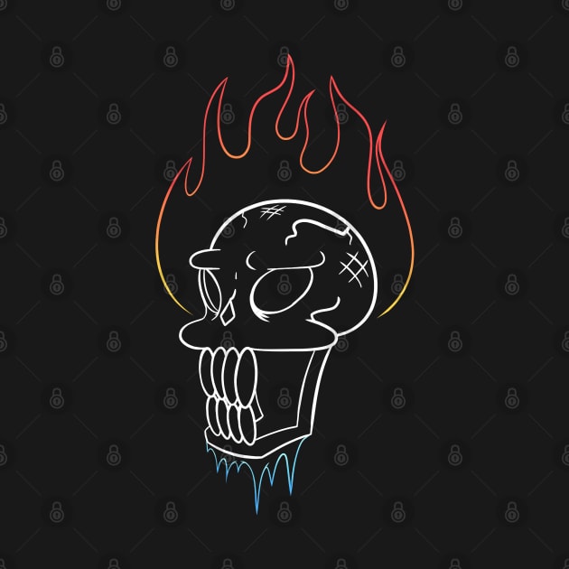 Flaming Fire Frozen Ice Skeleton Skull by Zeeph