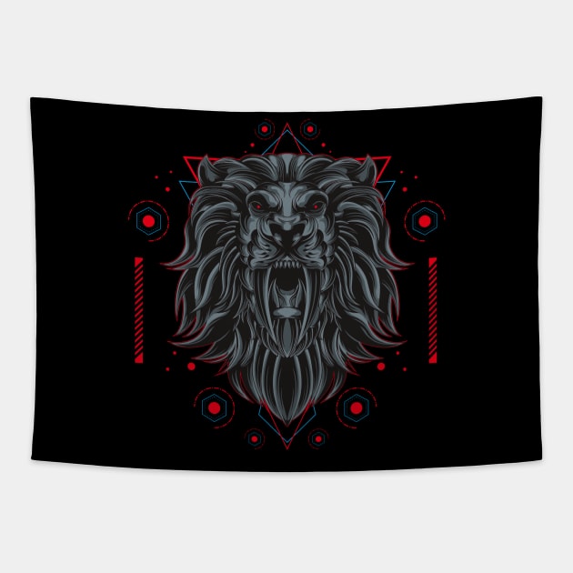 dark lion sacred geometry Tapestry by sugiartoss_