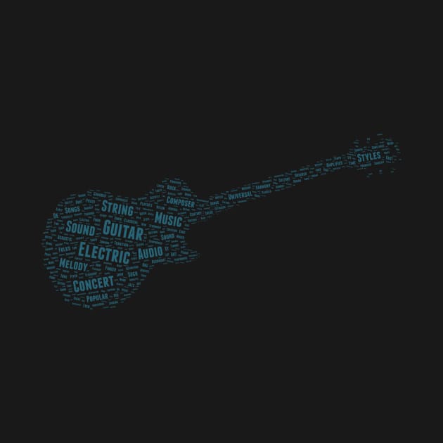 Electric Guitar Silhouette Shape Text Word Cloud by Cubebox