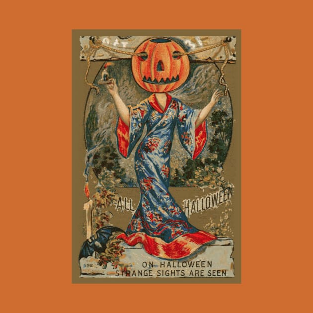 Vintage Look for Halloween - Exotic Lady with a Pumpkin Head by numpdog