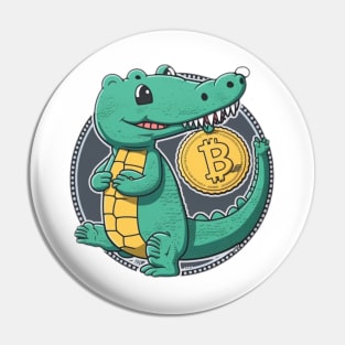 Cartoon Crocodile with a Bitcoin Coin - A Must-Have for Cryptocurrency Fans! Pin