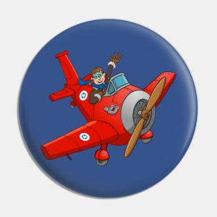 The waving pilot in his red airplane Pin