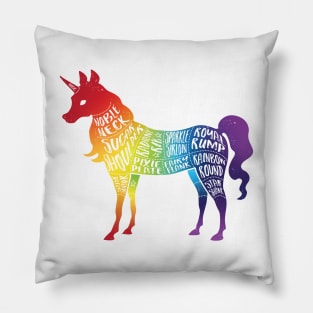 Rainbow Unicorn on Black - Fantasy Butcher - Cuts of Meat Pillow