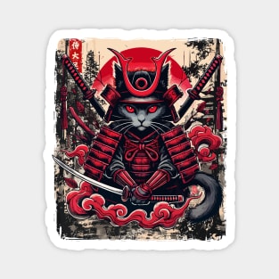 Vintage Samurai Cat Ukiyo E Graphic Japanese Anime Magnet
