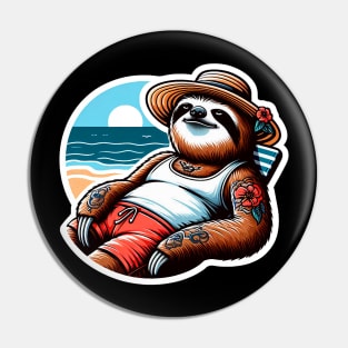 Sloth Relaxing By The Beach Pin