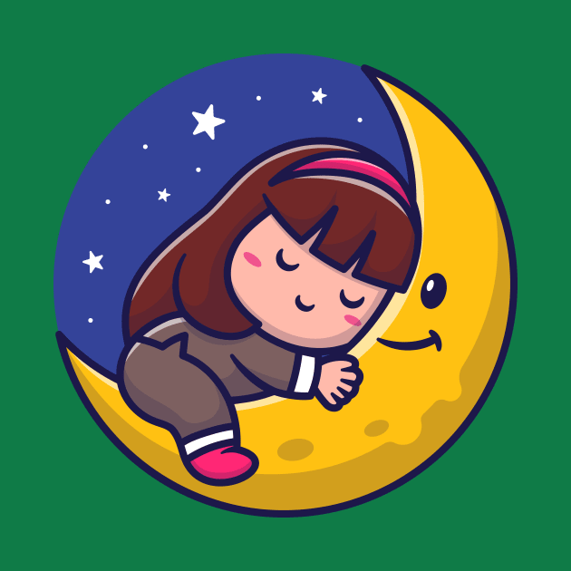 Cute Girl Sleeping On Moon Cartoon Vector Icon Illustration by Catalyst Labs