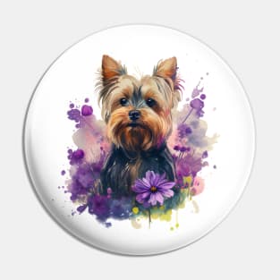 Yorkie Floral Pin