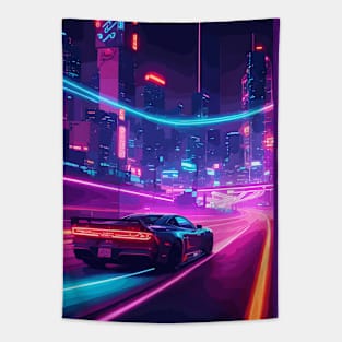 Retro Night Car Poster Tapestry